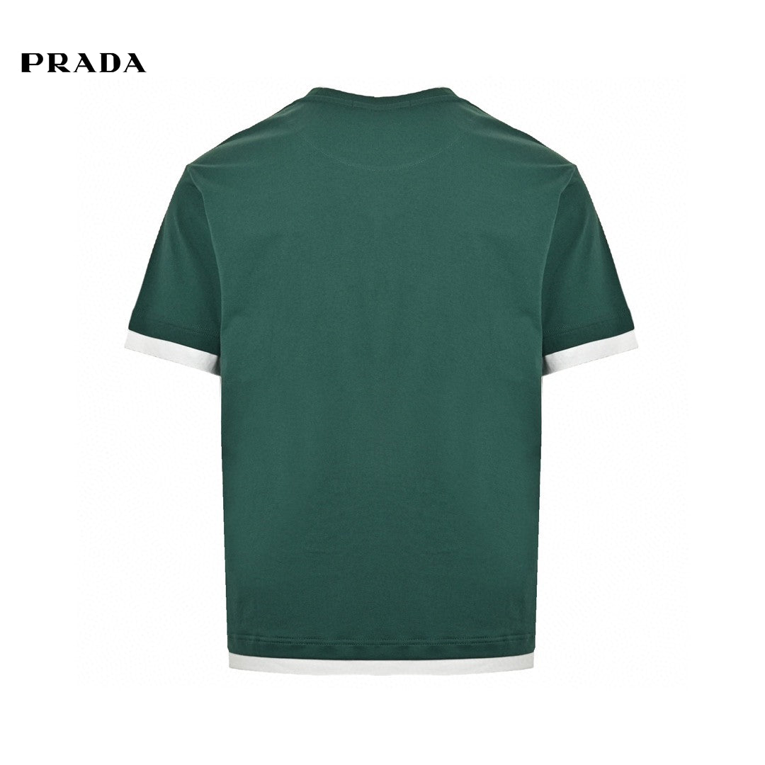 T-shirt Prada vert à bordure contrastée