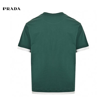 T-shirt Prada vert à bordure contrastée