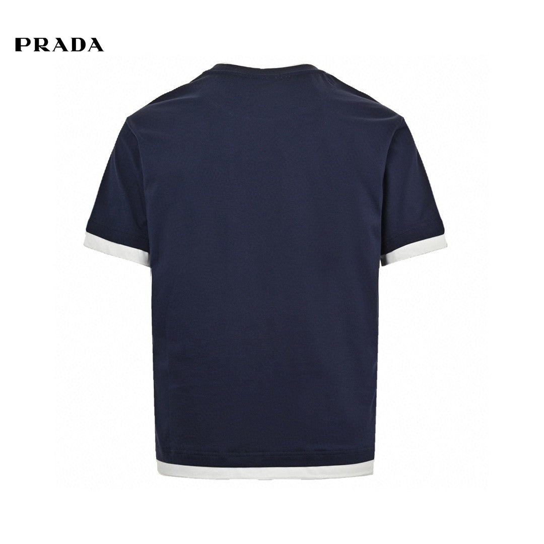 T-shirt Prada bleu marine à bordures contrastées