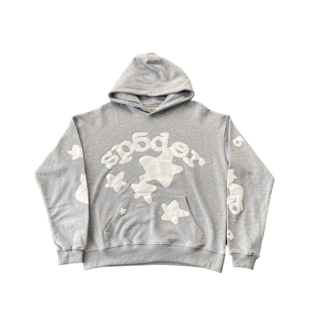 SP5DER BELUGA SWEAT À CAPUCHE GRIS CHINÉ 
