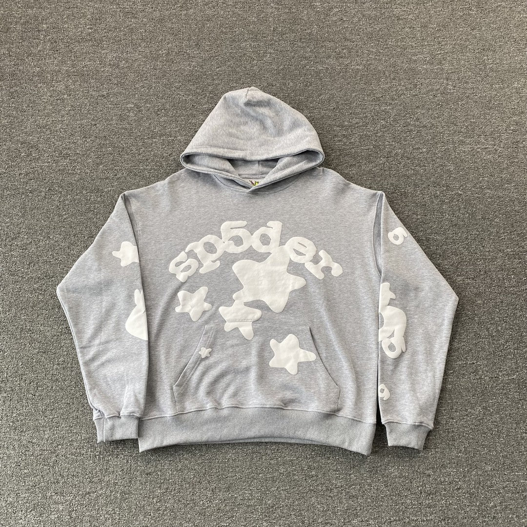SP5DER BELUGA SWEAT À CAPUCHE GRIS CHINÉ 
