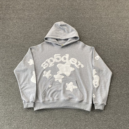 SP5DER BELUGA SWEAT À CAPUCHE GRIS CHINÉ 