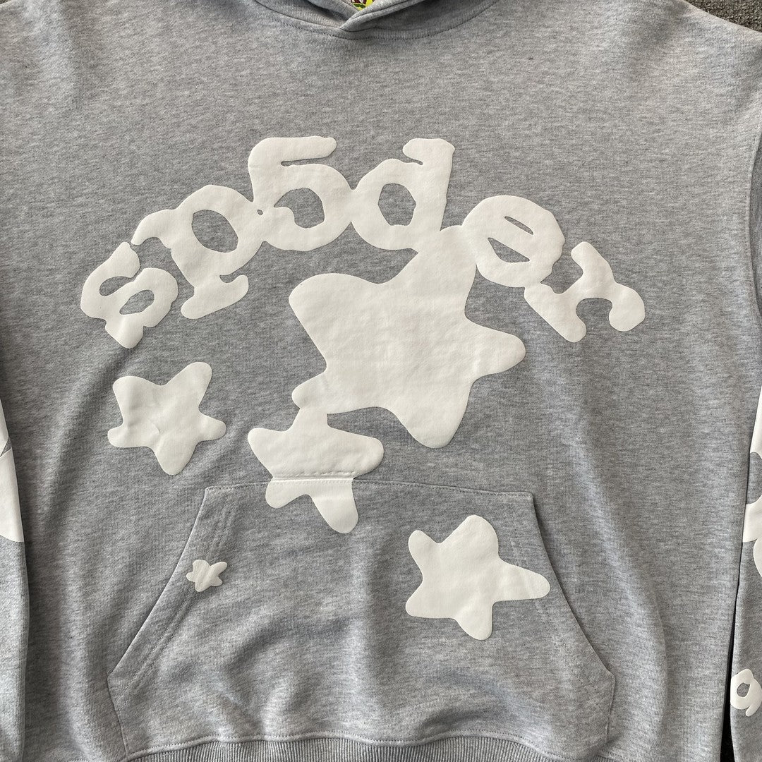 SP5DER BELUGA SWEAT À CAPUCHE GRIS CHINÉ 