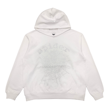 SP5DER OG SWEAT À CAPUCHE AVEC LOGO STRASS BLANC
