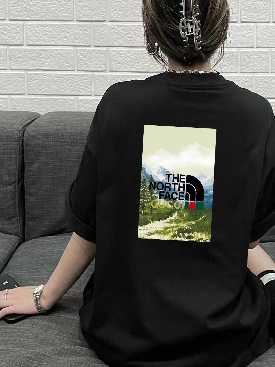 T-shirt The North Face x Gucci à imprimé nature (noir)