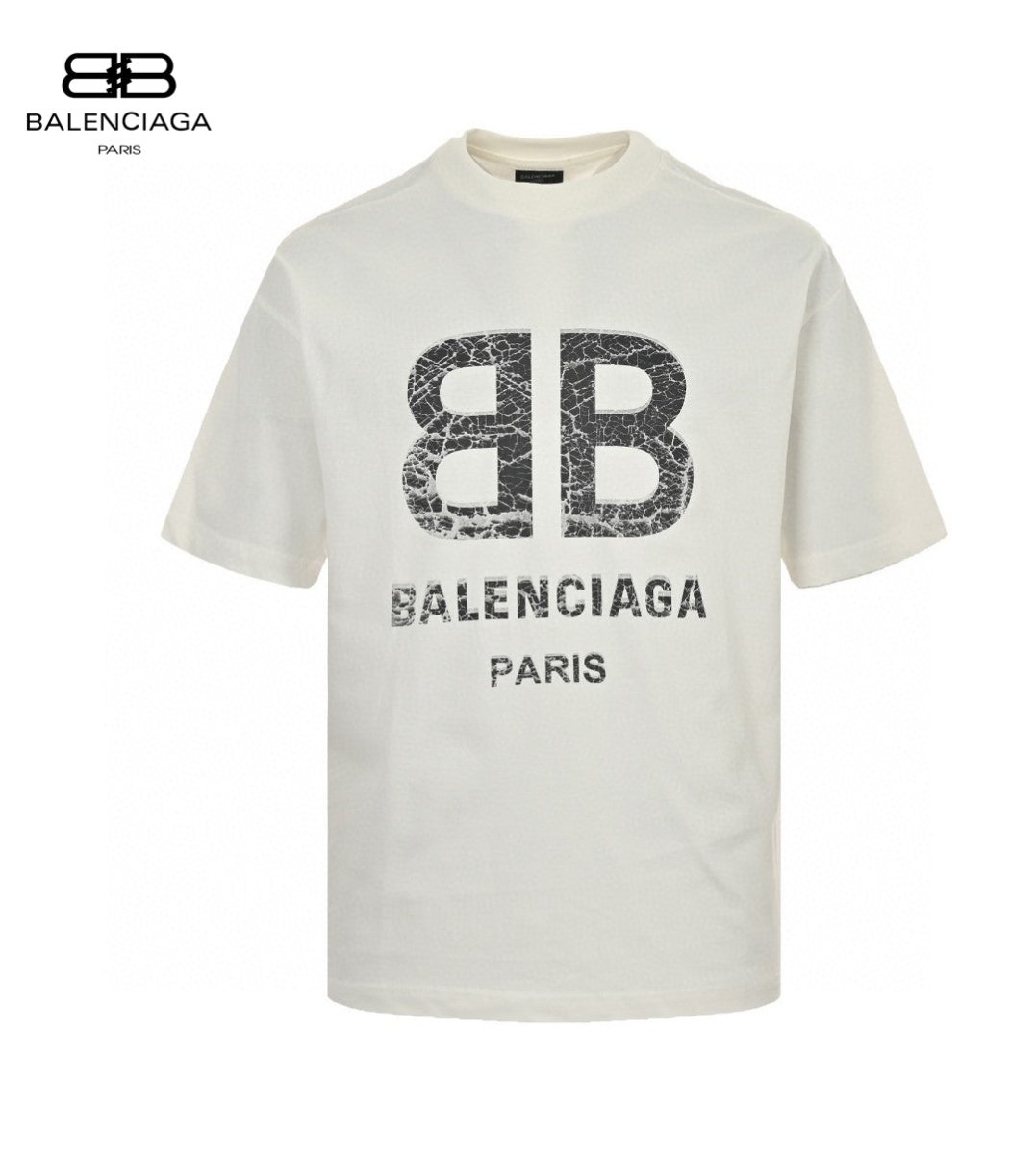 T-shirt Balenciaga à logo « BB » craquelé (blanc)