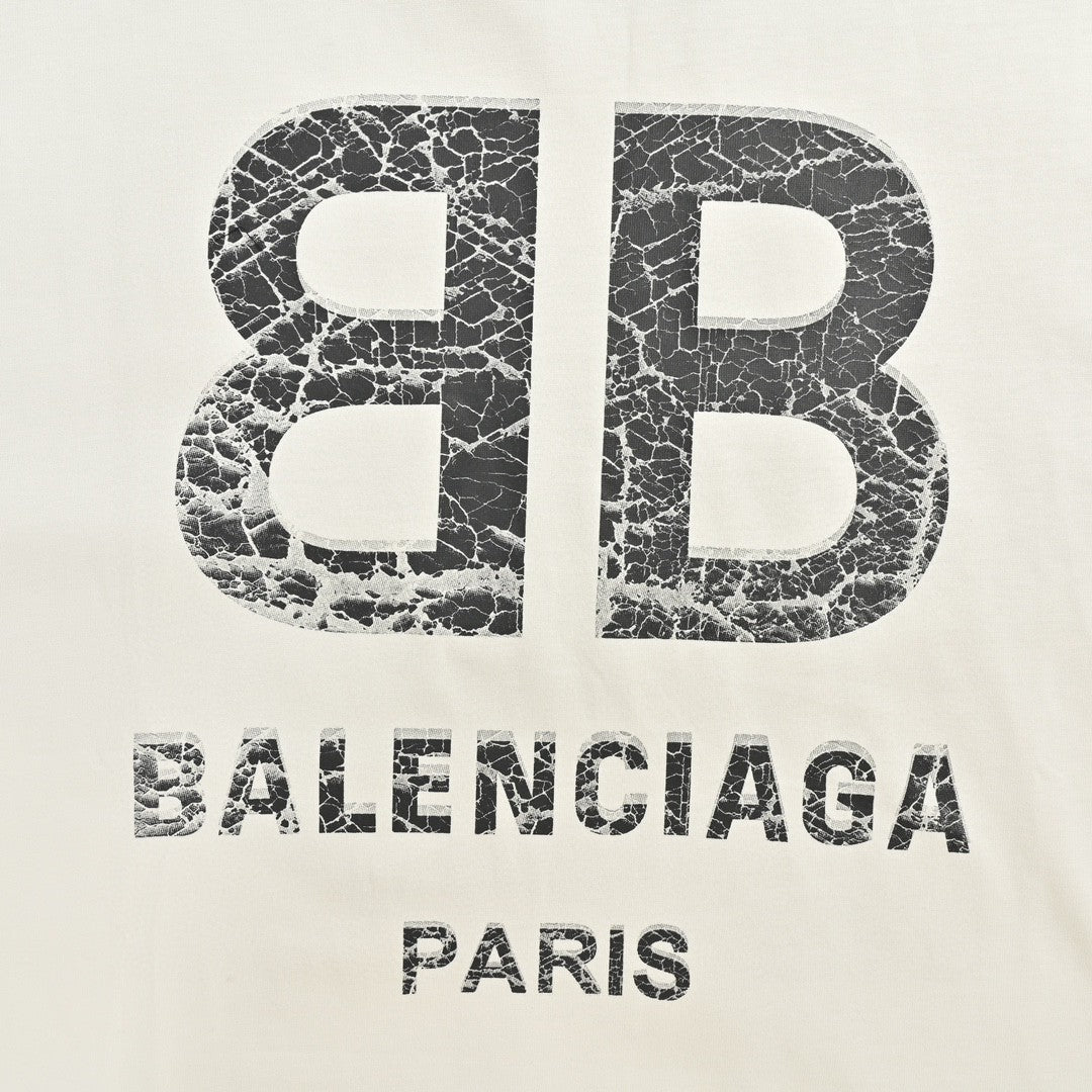 T-shirt Balenciaga à logo « BB » craquelé (blanc)