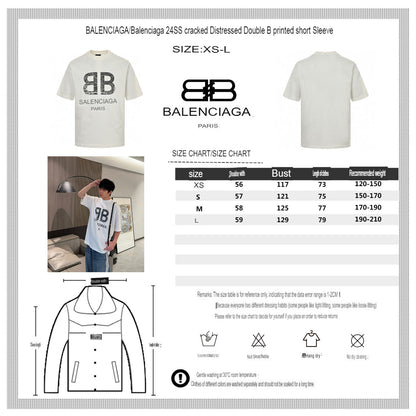 T-shirt Balenciaga à logo « BB » craquelé (blanc)