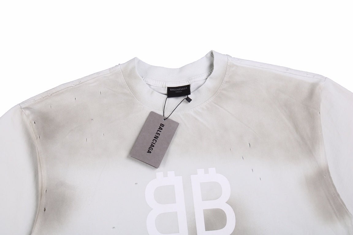 T-SHIRT BALENCIAGA À LOGO VIEILLI BLANC GRIS