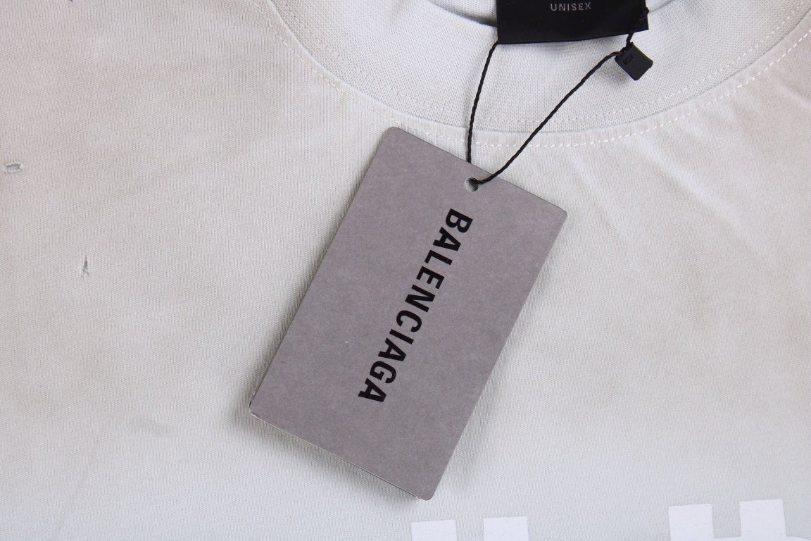 T-SHIRT BALENCIAGA À LOGO VIEILLI BLANC GRIS