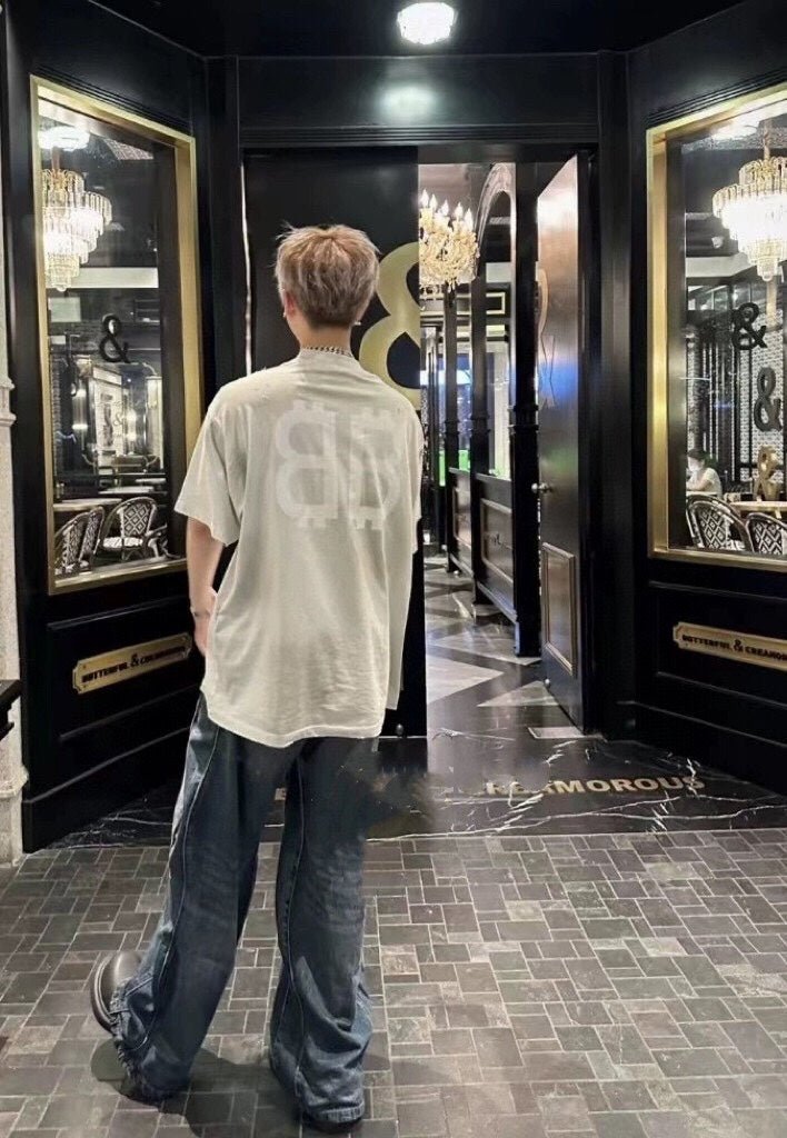 T-SHIRT BALENCIAGA À LOGO VIEILLI BLANC GRIS