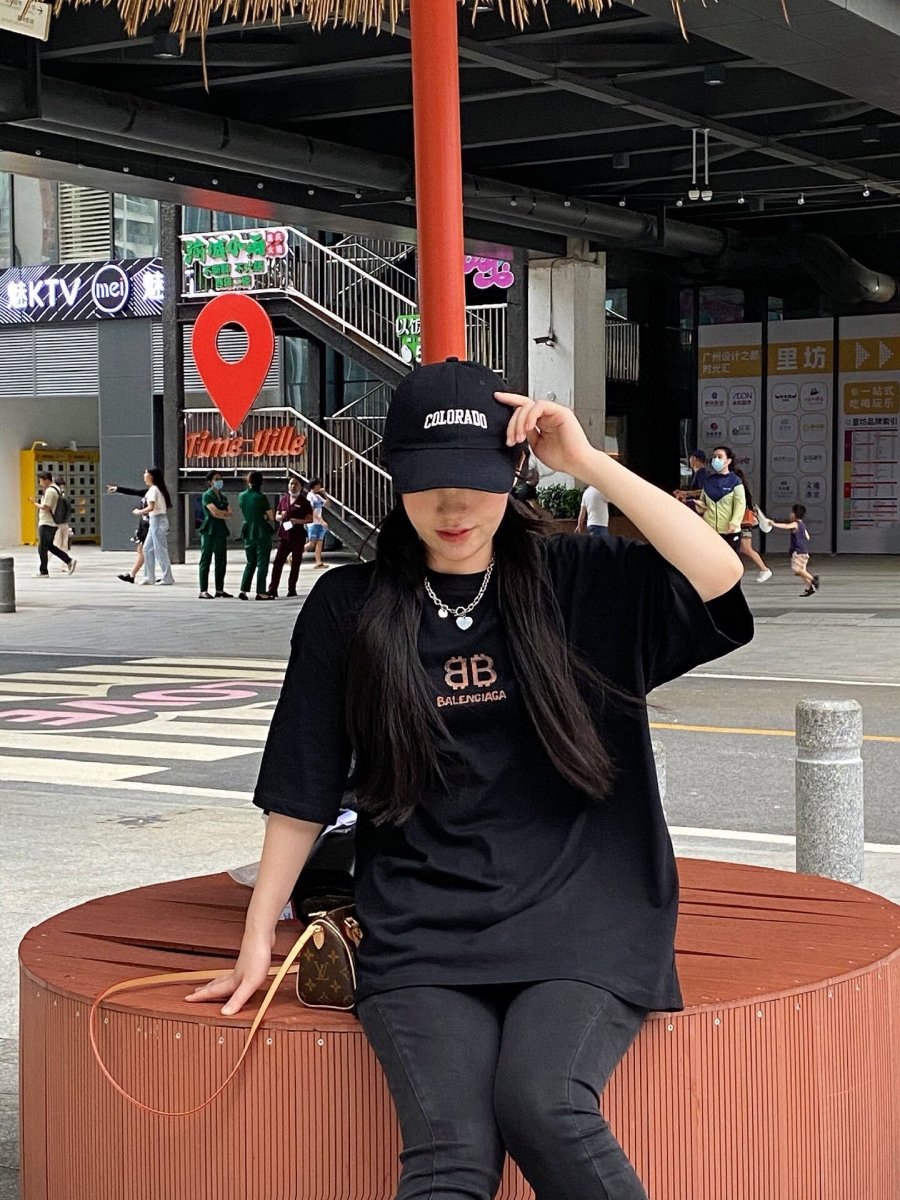 T-shirt Balenciaga à double logo B noir