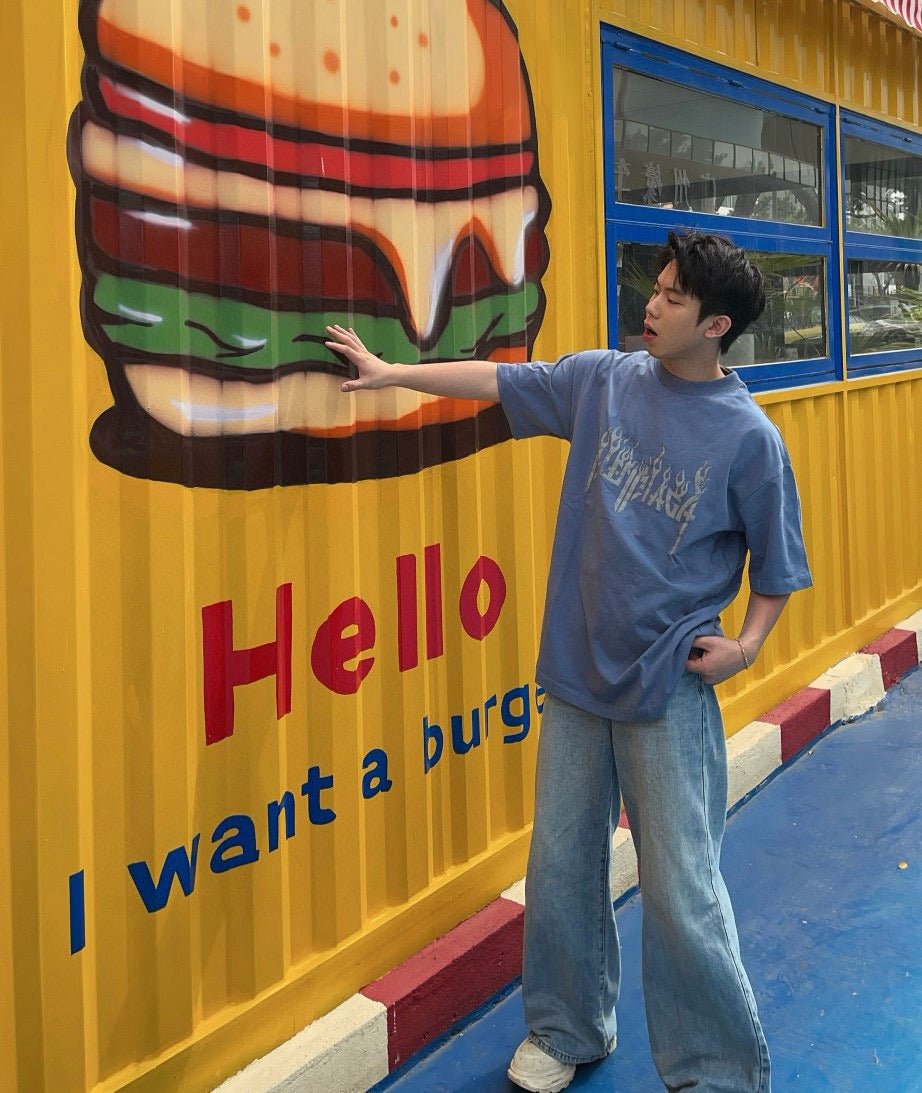 T-shirt Balenciaga Flame Graphic (Bleu)