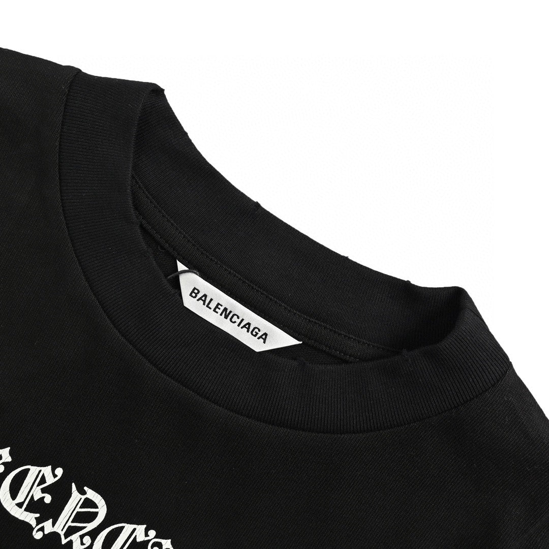 T-shirt noir Balenciaga Society avec motif blanc