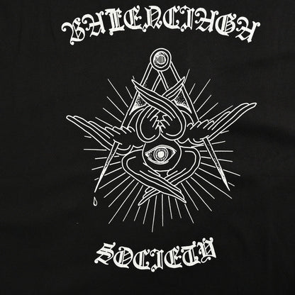 T-shirt noir Balenciaga Society avec motif blanc