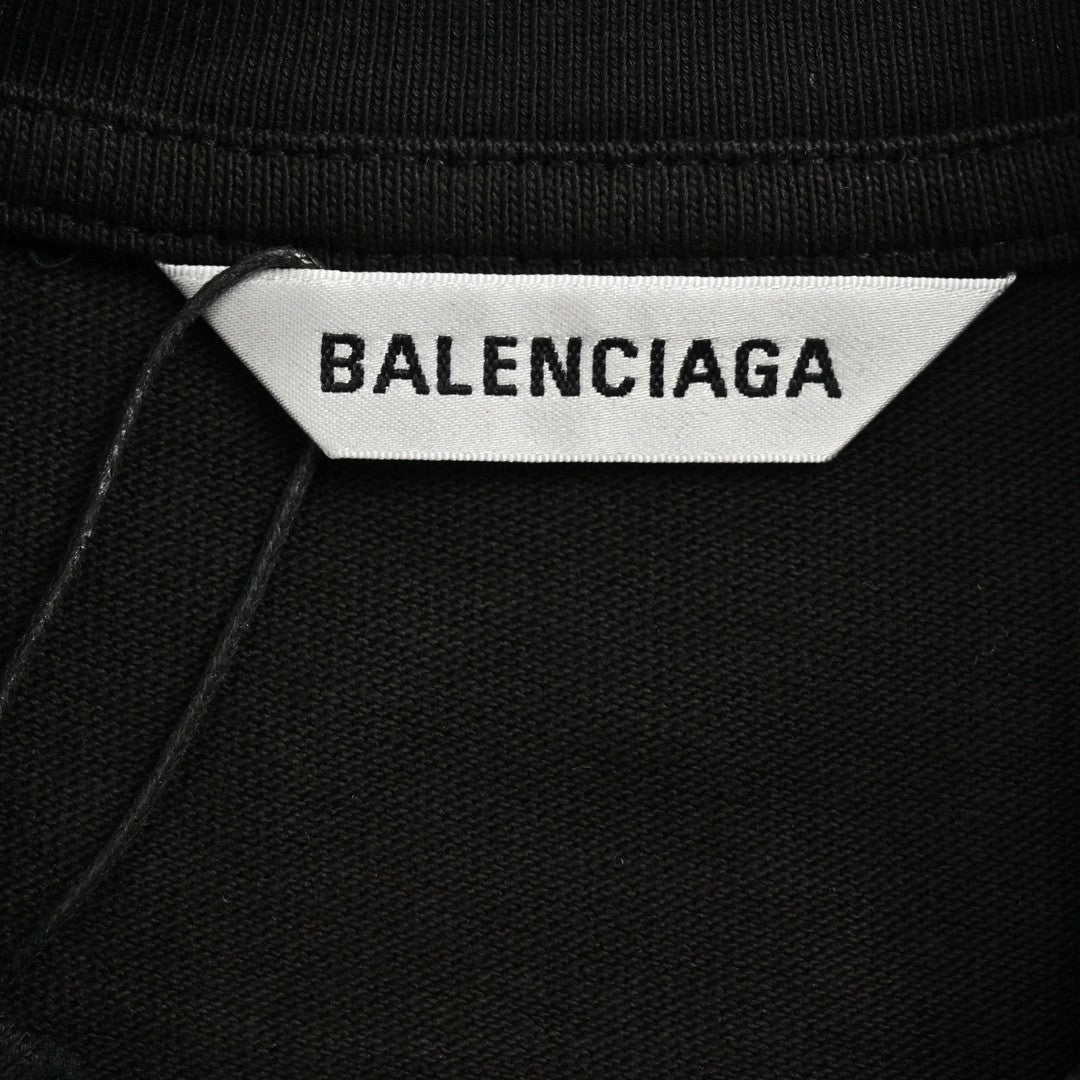 T-shirt noir Balenciaga Society avec motif blanc