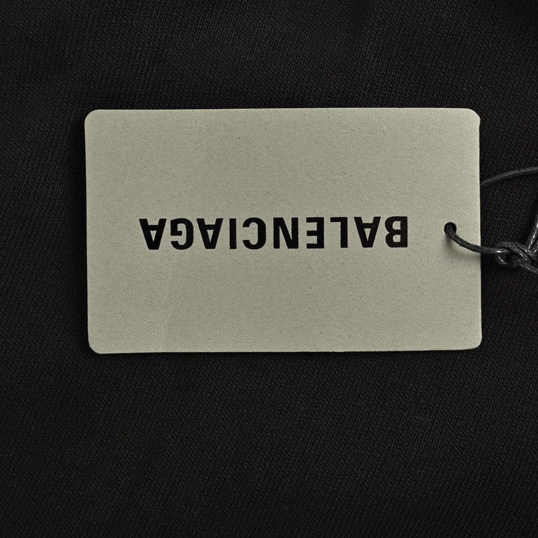T-shirt noir Balenciaga Society avec motif blanc