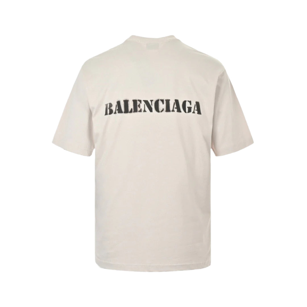 T-SHIRT BALENCIAGA À LOGO POCHOIR BEIGE