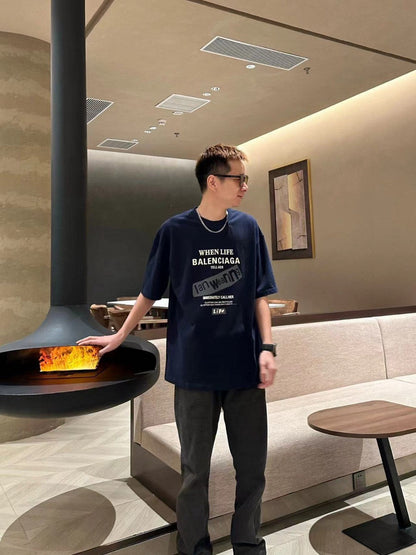 T-shirt Balenciaga - Logo bleu marine au dos