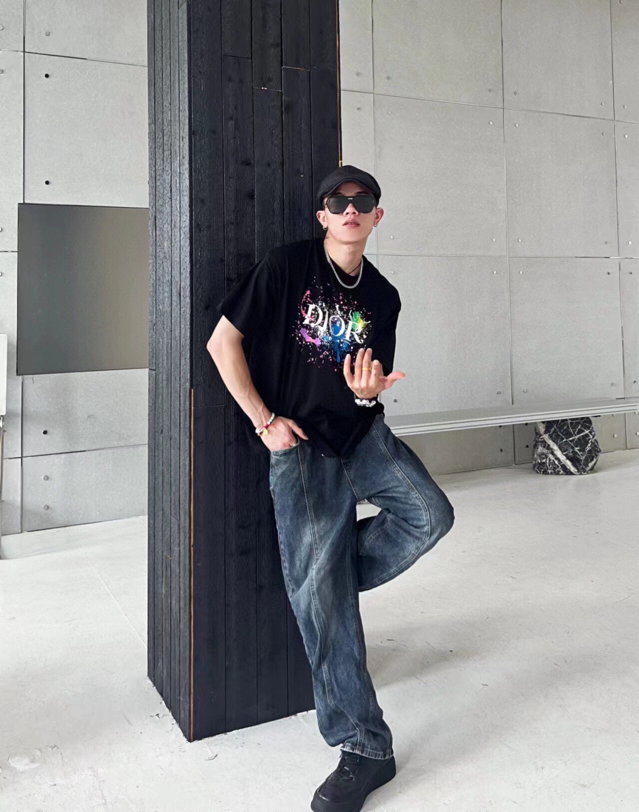 T-shirt graphique Dior Color Splash - Noir