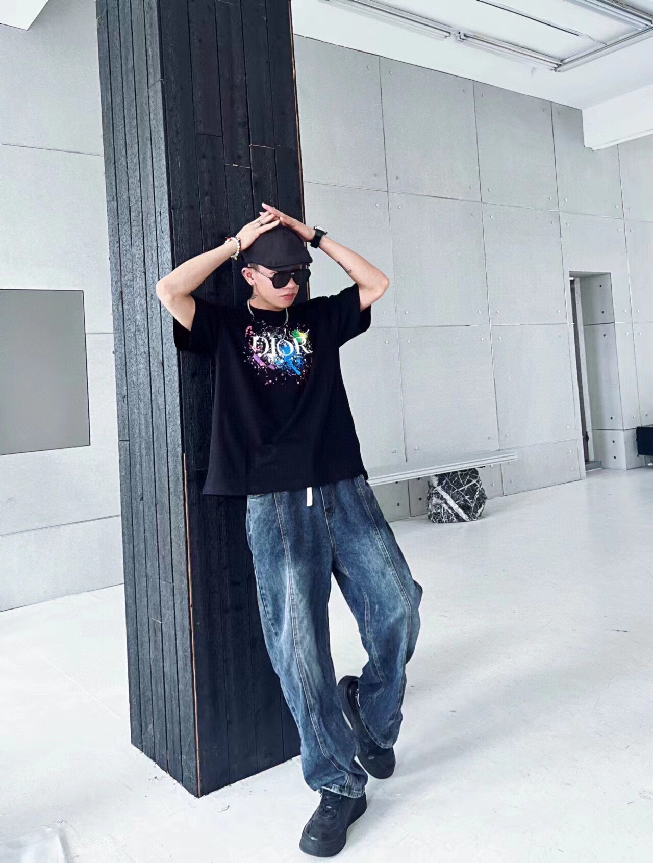 T-shirt graphique Dior Color Splash - Noir