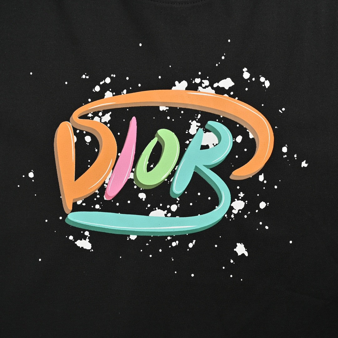 T-shirt noir Dior à logo multicolore