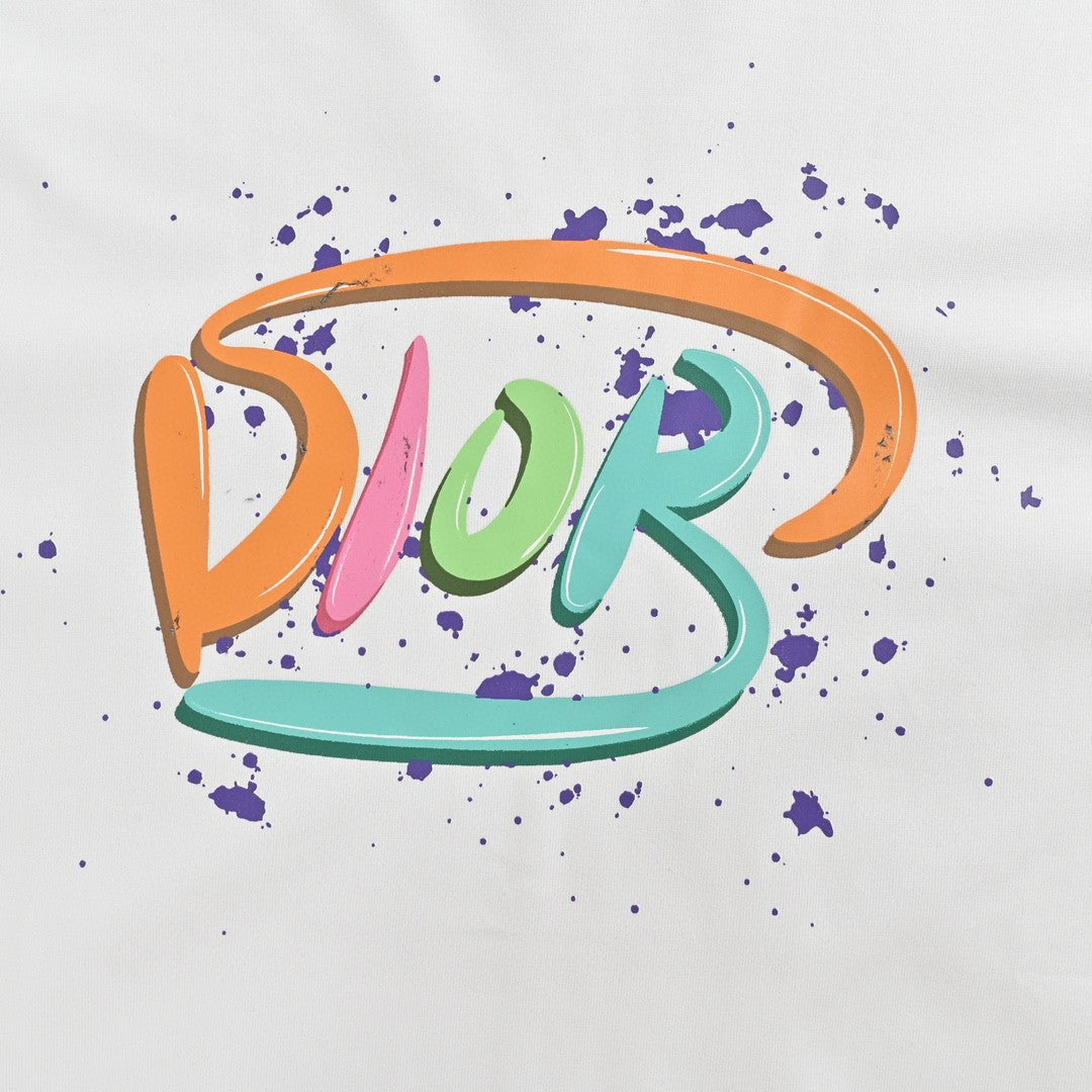 T-shirt blanc Dior à logo multicolore