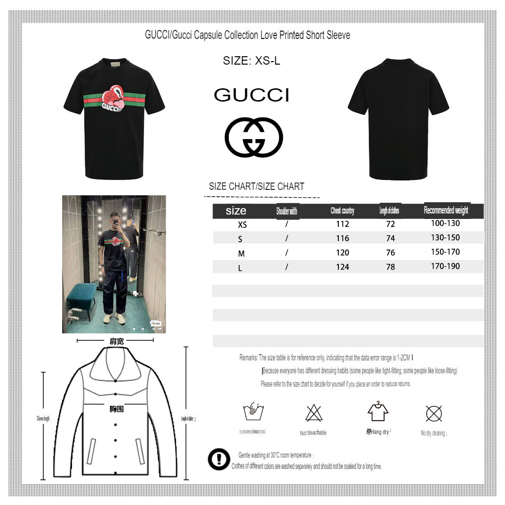 T-shirt noir Gucci à motif cœur