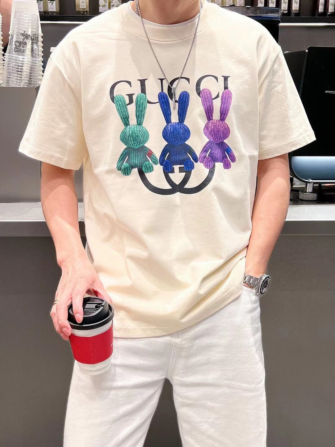 T-shirt Gucci Bunny Trio (Blanc)