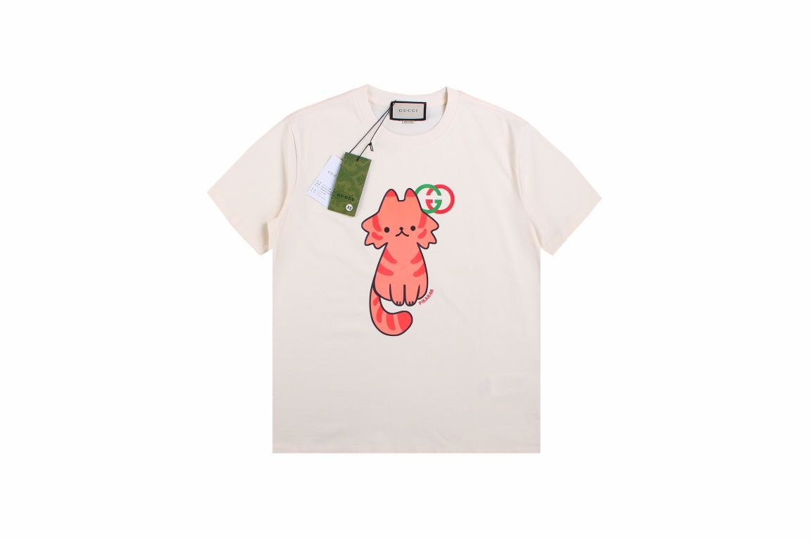 T-shirt Gucci à motif chat (crème)