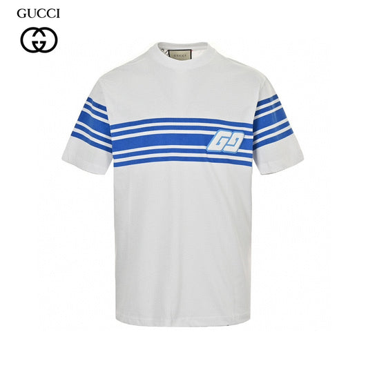 T-shirt blanc à rayures bleues Gucci GG