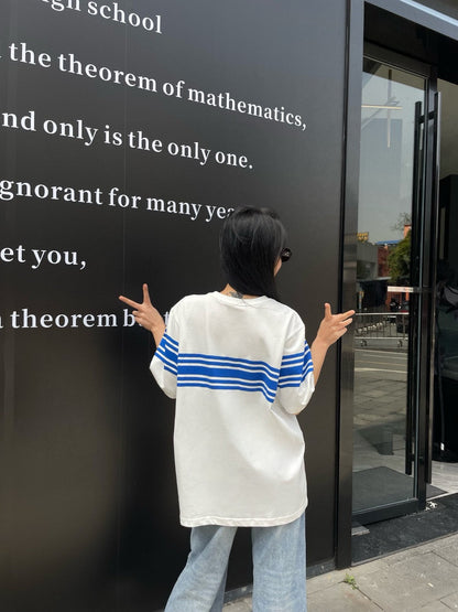 T-shirt blanc à rayures bleues Gucci GG