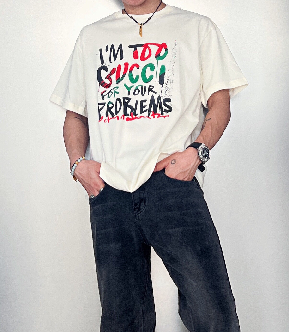 T-shirt Gucci « Je suis trop Gucci pour tes problèmes »