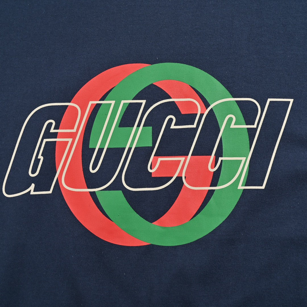 T-shirt Gucci bleu marine avec logo superposé