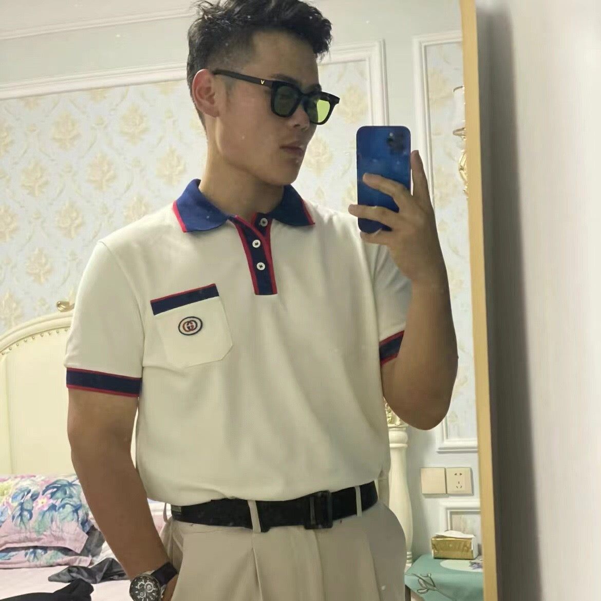 Polo Gucci à col Web (blanc)