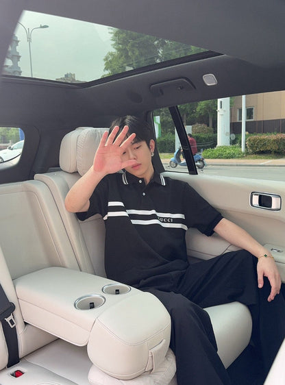 Polo Gucci à rayures et logo (noir)