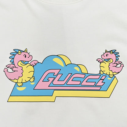 T-shirt blanc Gucci à motif dinosaure rose