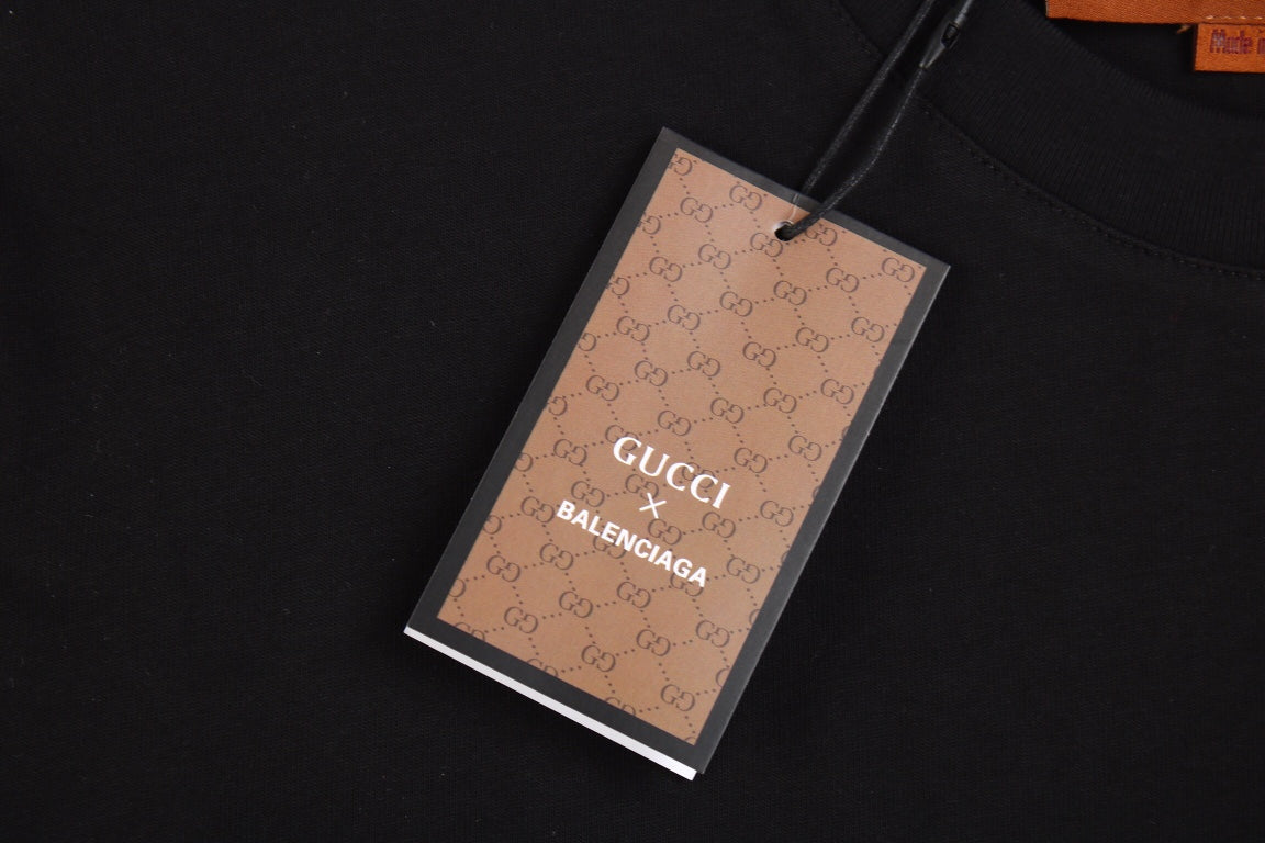T-shirt noir GUCCI x BALENCIAGA à logo fleuri