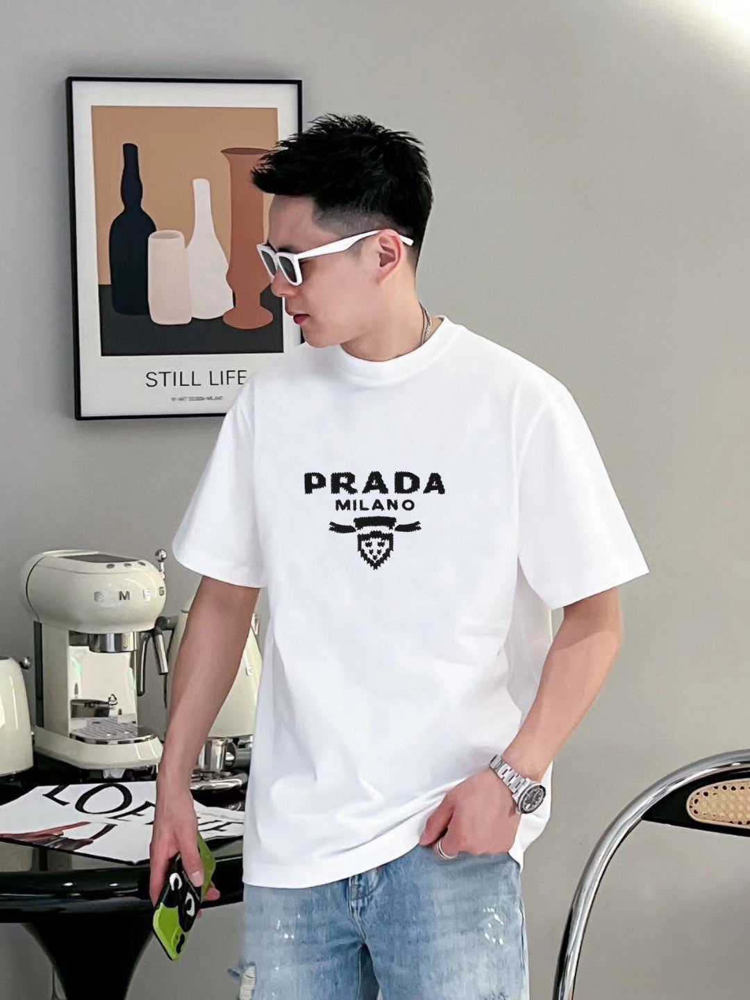 T-shirt Prada Milano blanc à emblème