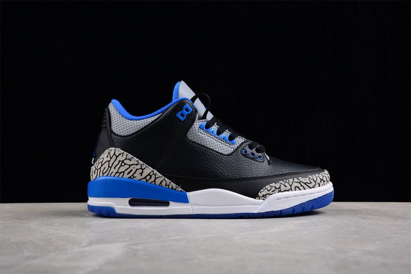 AIR JORDAN 3 RETRO NOIR/BLEU SPORT GRIS LOUP