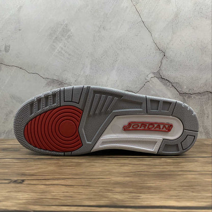 AIR JORDAN 3 RETRO HALL OF FAME BLANC/GRIS CIMENT-NOIR-ROUGE FEU