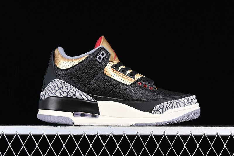 AIR JORDAN 3 RETRO NOIR/ROUGE FEU/OR MÉTALLISÉ/GRIS CIMENT