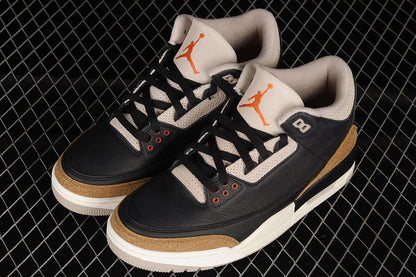 AIR JORDAN 3 RETRO DESERT ELEPHANT NOIR/ORANGE RUSH-FOSSIL STONE