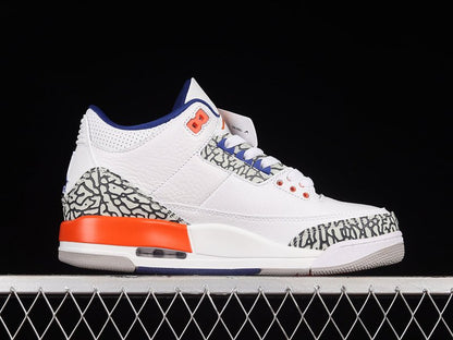AIR JORDAN 3 RETRO KNICKS BLANC/OLD ROYAL-UNIVERSITY ORANGE-TECH GREY