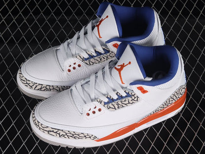 AIR JORDAN 3 RETRO KNICKS BLANC/OLD ROYAL-UNIVERSITY ORANGE-TECH GREY