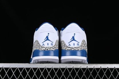 AIR JORDAN RETRO 3 BLANC/GRIS/NOIR/BLEU 