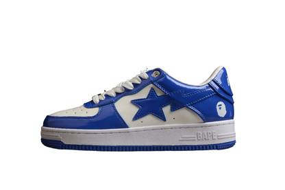 Baskets basses BAPE STA en cuir verni bleu et blanc