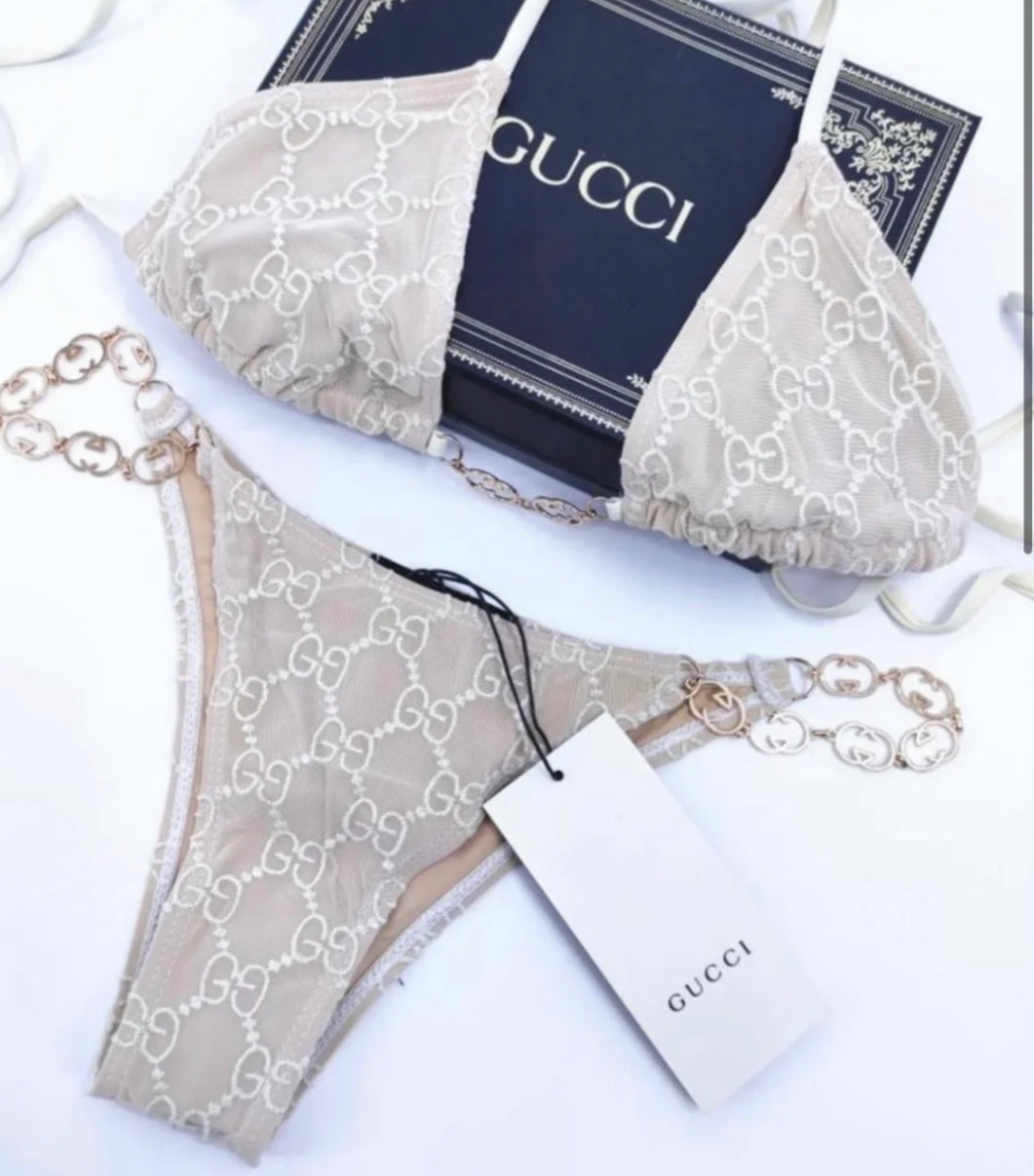BIKINI À CHAÎNE BEIGE GG
