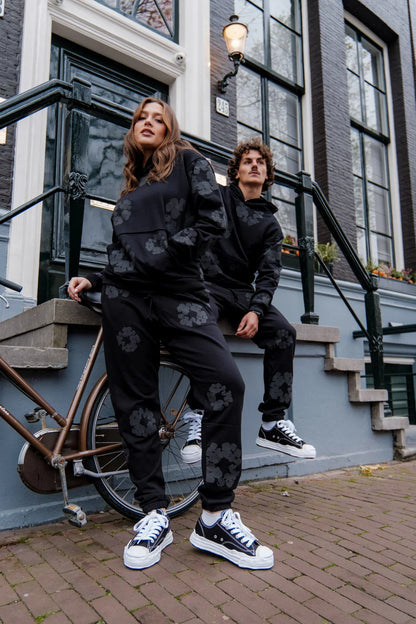 Sweat à capuche noir monochrome en denim déchiré et couronne de coton