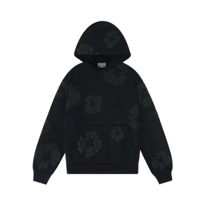 Sweat à capuche noir monochrome en denim déchiré et couronne de coton